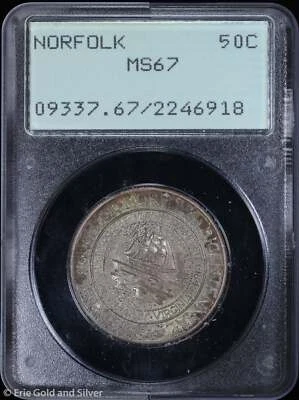 1936 50c Norfolk Commemorative Half Dollar PCGS MS 67 | Rattler Holder Uncircula - Image 1 of 4