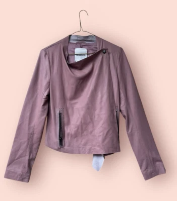 BB DAKOTA Leather Jacket Rose Dusty Pink Drape Asymmetrical Moto Boho SZ S - Image 1 of 4