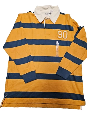 The Children's Place Yellow Blue Striped Collared Long Sleeve Polo Shirt size 14 - Image 1 of 4