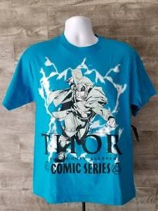 THOR Comic Series Youth Boys XL Blue Short Sleeve Hammer Avenger Hero T-Shirt - Picture 1 of 6