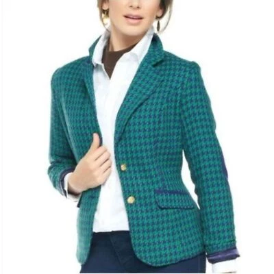 Joan Rivers Houndstooth Blazer Green Purple Elbow Patch Academia Size 10 - Image 1 of 4