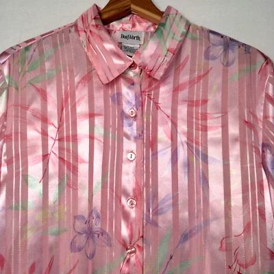 Camisa Blusa Vintage Bon Worth S Pequeña Rosa Floral Satén Semi Transparente Grannycore Foto 1 de 4
