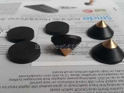 Juego de 3 altavoces de madera de ébano con punta de latón con soporte de aislamiento de espiga base cono pies de madera Foto 1 de 4