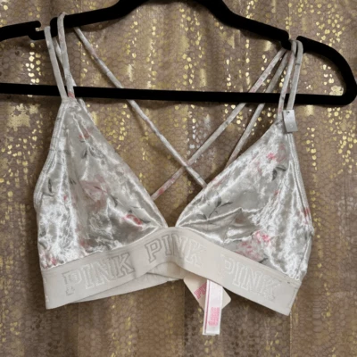 Bralette ROSA Victorias Secret Blanco Floral Terciopelo Triángulo Tirantes Pequeño Nuevo con Etiquetas Foto 1 de 4