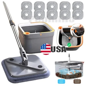 # Spin Mop and Bucket Set with 10 Replaceable Microfiber Mop Pads Self-Cleaning - Picture 1 of 10