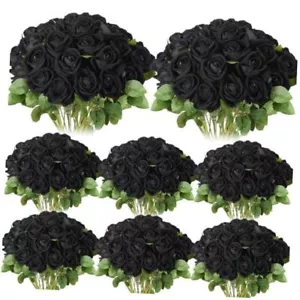 80 Pcs Artificial Rose Flowers Bulk with Long Stem Fake Roses Silk Black - Picture 1 of 7