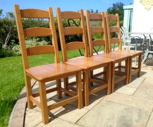 Substantial Set of 4 Beech Ladder Back Country Kitchen Dining Chairs - Picture 1 of 17