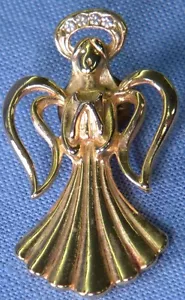 ANGEL PIN Large Gold Colored ANGEL Lapel or Collar Clasp Pin with White Stones - Picture 1 of 3