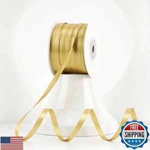 MEEDEE Gold Ribbon 1/4 Inch Lux Double Faced Satin 100 Yards Spool Thin Gold - Picture 1 of 5