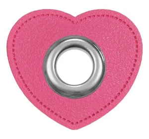Ojales / parches, VENO, imitación cuero, corazón, tamaño 35 / 39 mm, ojal 10 mm, rosa - Imagen 1 de 2