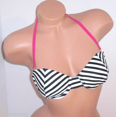 Traje de baño acolchado con aros bandeau a rayas cebra Guess top y lateral talla XS Foto 1 de 3