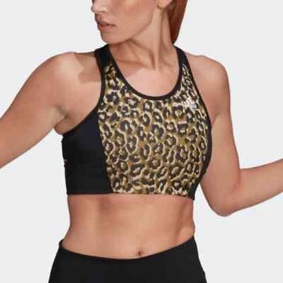 NWT Adidas Designed 2 Move Aeroready Leopard Scoopneck Sports Bra Primegreen XS - Image 1 of 4