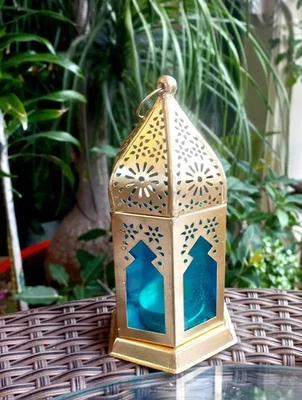 Candelabro colgante de vidrio estilo marroquí candelabro lámpara linterna para hogar jardín Foto 1 de 4