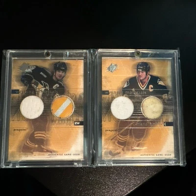 2000-01 SPX Winning Materials Mario Lemieux and Jaromir Jagr Cards Game Used  - Image 1 of 2