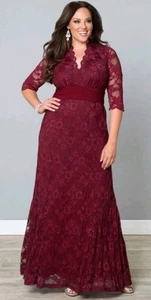 Kiyonna Maxi Dress Gown Red Lace Screen Siren Style 4 4X Empire Waist Slimming - Picture 1 of 10