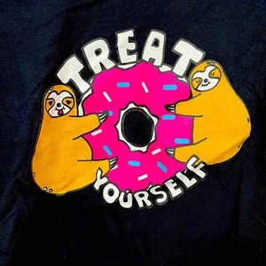 Women's large shirt treat yourself sloth hugging donut back to school - Picture 1 of 2