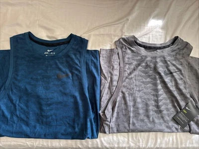 Lote de 2 camisetas sin mangas de entrenamiento Nike Dri-Fit gris y azul - para hombre S Foto 1 de 4