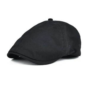 Cotton Washing Flat Cap Cabbie Hat Gatsby Ivy Irish Hunting Newsboy (Black) - Picture 1 of 4
