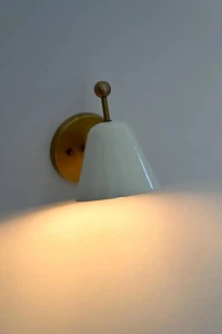 Mid Century A Pair of Brass Wall Light Sconce - Raw Brass Finish with Matte Whit - Picture 1 of 9