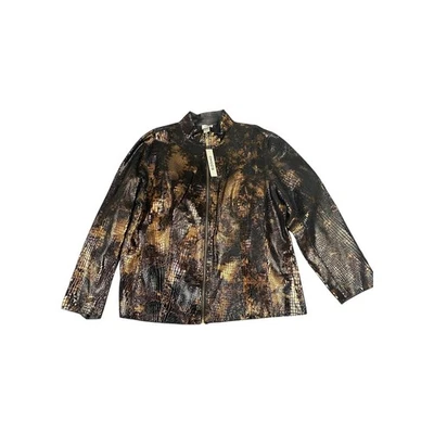 NUEVO CON ETIQUETAS Chicos Chaqueta de Cuero Reversible Estampado Animal Piel de Serpiente Dorado Negro Talla 3 Foto 1 de 4