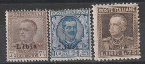 1928-29 LIBIA FRANCOBOLLI D'ITALIA SOPRASTAMPATI 3 V. NUOVI MLH MF127630 - Imagen 1 de 2
