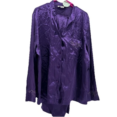 Conjunto de pijama Morgan Taylor íntimo púrpura poliéster satinado 2 piezas L nuevo con etiquetas sexy Foto 1 de 4