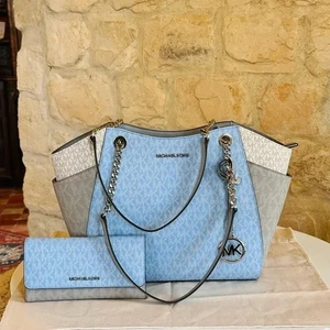 Michael Kors MK Grande Bolso de Mano Cartera Bolso de Hombro + Triple Cartera Cielo Claro - Imagen 1 de 13