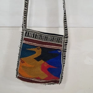 Vintage Woven Shoulder Bag Boho Southwest Bird Pattern ~ 14" Tall - Picture 1 of 7