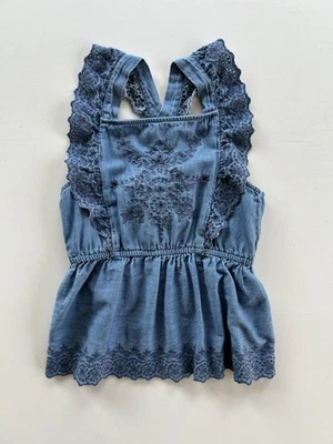 Old Navy Girls Denim Shirt Chambray Embroidered Top Sleeveless Size Large 10-12 - Image 1 of 4