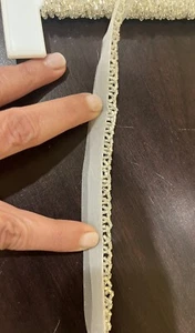 1/2” Wide Silver Bugle Bead Trim Edging On White Mesh 24 Yards Bolt NEW VINTAGE - Picture 1 of 6