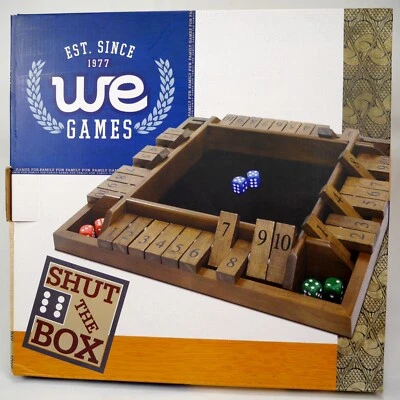 WE Games' SHUT THE BOX 14 inch Walnut Board for 1 to 4 Players 497410 COMPLETE - Image 1 of 4
