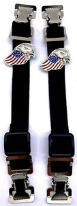 USA FLAG EAGLE MOTORCYCLE PANTS BOOT STRAPS HEAVY DUTY CLIP MADE IN USA - Bild 1 von 2