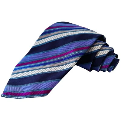 Corbata de seda Duchamp London púrpura azul blanco gris a rayas nueva sin etiquetas $130 Foto 1 de 4