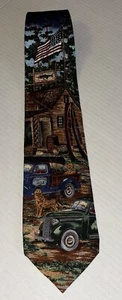 VTG Americana Series Back Country Circa 1936 Silk Tie Fishing Canoe Retrievers - Picture 1 of 5