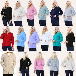 Ladies Collard Zip UP Cable Knitted Cardigan Long Sleeve 2 Front Pocket Sweater - Picture 1 of 14