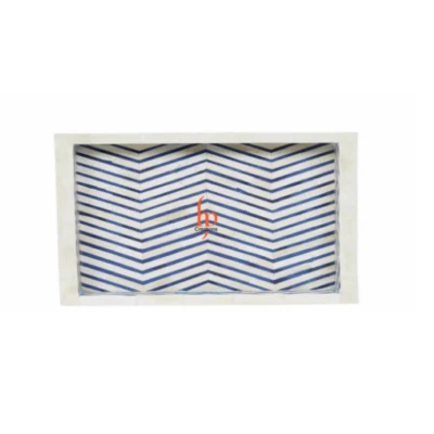 Bone Inlay Chevron Serving Tray | Bone Inlay Antique Tray - Image 1 of 4