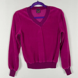 Vintage 70er 80er VELOUR PULLOVER weinrot weinrot fuchsia magenta Samt Sport V-Ausschnitt - Bild 1 von 6