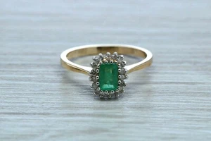 Ring mit Smaragd und Diamant Halo besetzt Gelbgold - Bild 1 von 9