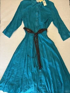 Vintage Coldwater Creek Turquoise Teal Fit Flare Dress W Slip Dress S 12 - Picture 1 of 10