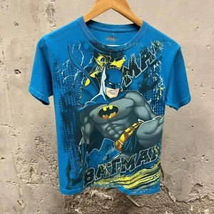 Y2K Batman AOP Wraparound DC Comics Bright Blue Tee Youth Small YS Retro - Picture 1 of 4