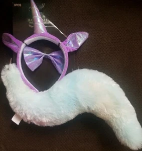 Rainbow Unicorn Tail Headband Ears & Bowtie Accessory Costume Kit Halloween NEW - Picture 1 of 1