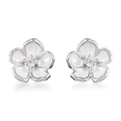 Серьги с натуральным бриллиантовым акцентом, эмалированные с цветочным узором в тарелке. Серебро выше - Изображение 1 из 4