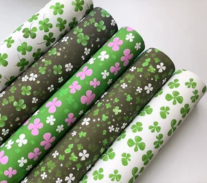 PAQUETE DE 5 ST PATRICKS DAY SHAMROCKS HOJAS DE TELA IMPRESAS EN LONA PARA ARCOS DE CABELLO - Imagen 1 de 1