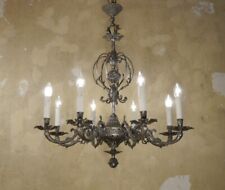 SOLID NICKEL CHANDELIER CEILING SILVER LAMP 8 LIGHTS USED DECOR Ø 29"