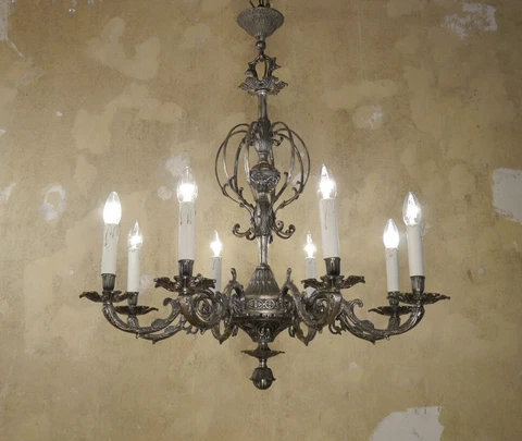 SOLID NICKEL CHANDELIER CEILING SILVER LAMP 8 LIGHTS USED DECOR Ø 29" Cover