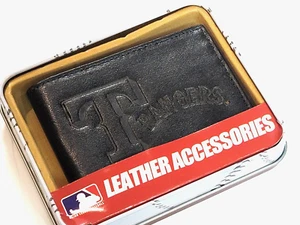 TEXAS RANGERS   Wallet Leather Billfold Leather Metal Box Ship Now 1-3 Days - Picture 1 of 3