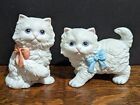 Vintage White Bisque Persian Kitty Cats Kittens Figurines W/ Bows - 1980S Homco