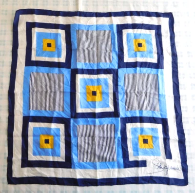 Vintage Schiaparelli Silk Scarf 23 x 23 inch Blue Yellow White Foto 1 de 4