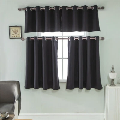 Insulated Thermal Blackout Curtains Eyelet Ring Top Bedroom Short Window Curtain - Image 1 of 4