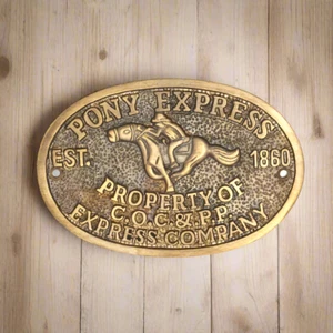 Pony Express 1860 Sold Brass Plaque With Raised Lettering (3.5" x 5") - Picture 1 of 2